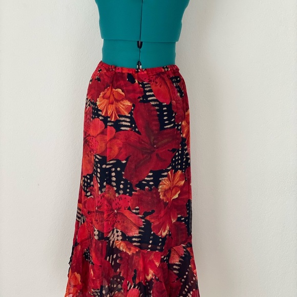 Red Black Floral Ruffle chiffon skirt size M/L - Picture 5 of 12